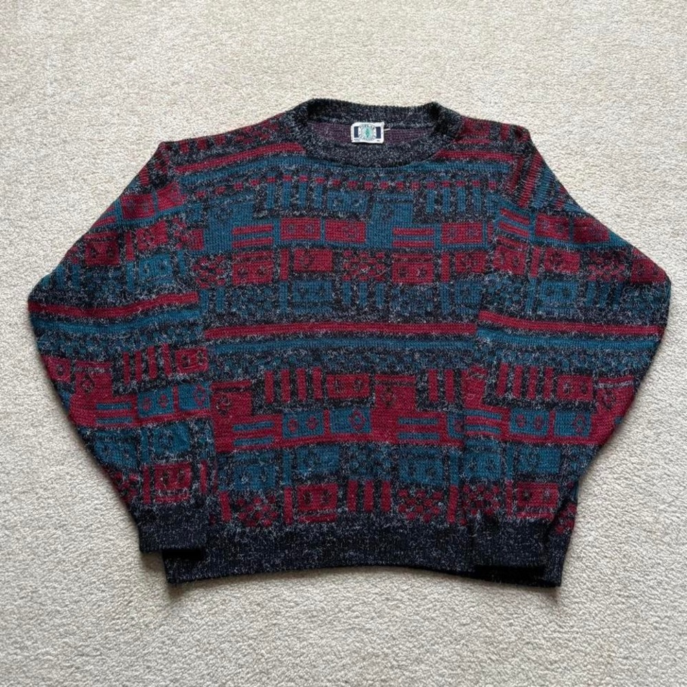 Vtg‎ Aztec Knit Sweater Western Southwestern Style Poplar Classics XL